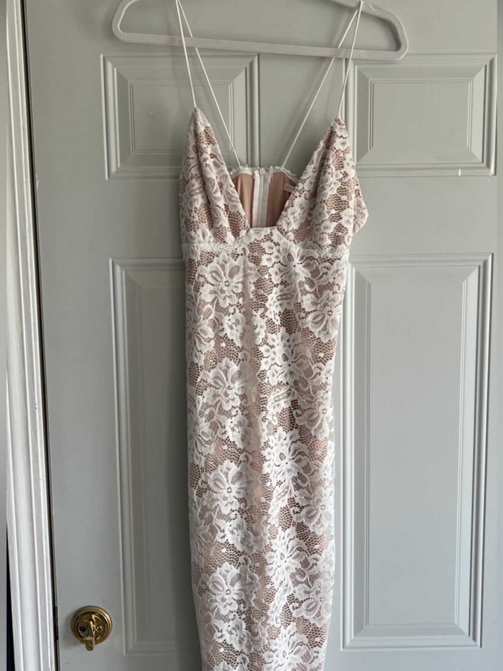 White Lace Maxi Dress for Engagement Bridal Bachelorette Wedding